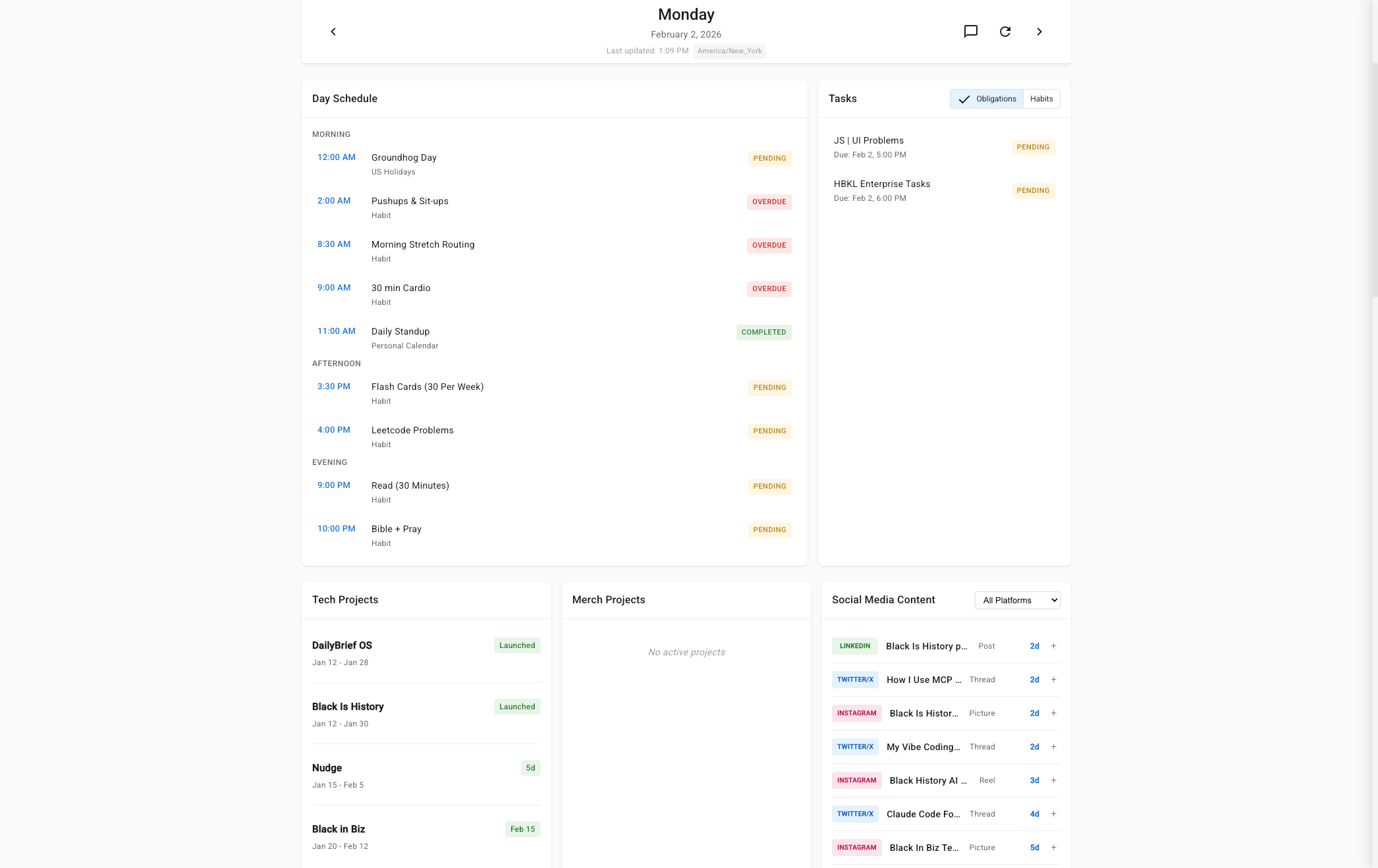 Daily Briefing dashboard