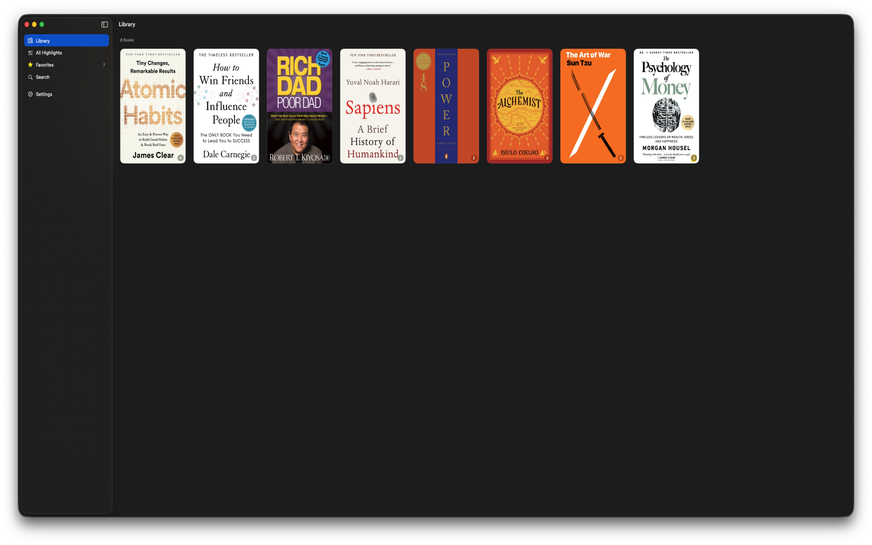 Book Highlights - Library view
