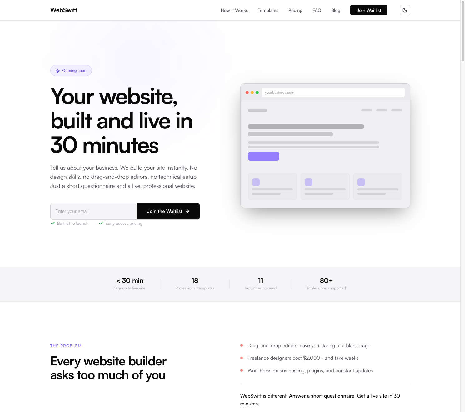 WebSwift.ai landing page